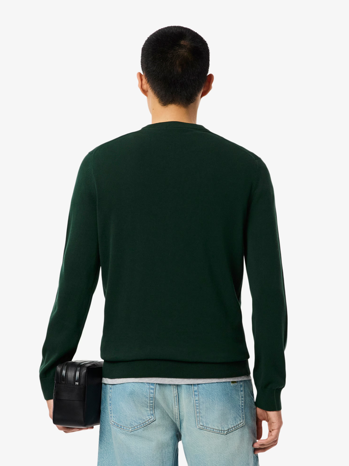 LACOSTE Monochrome Crew Neck Cotton Sweater Sinople Green - MAISONDEFASHION.COM