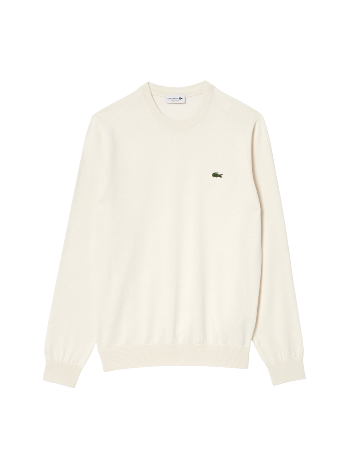 LACOSTE Monochrome Crew Neck Cotton Sweater White - MAISONDEFASHION.COM