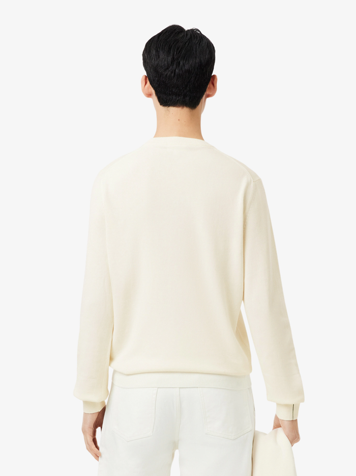 LACOSTE Monochrome Crew Neck Cotton Sweater White - MAISONDEFASHION.COM