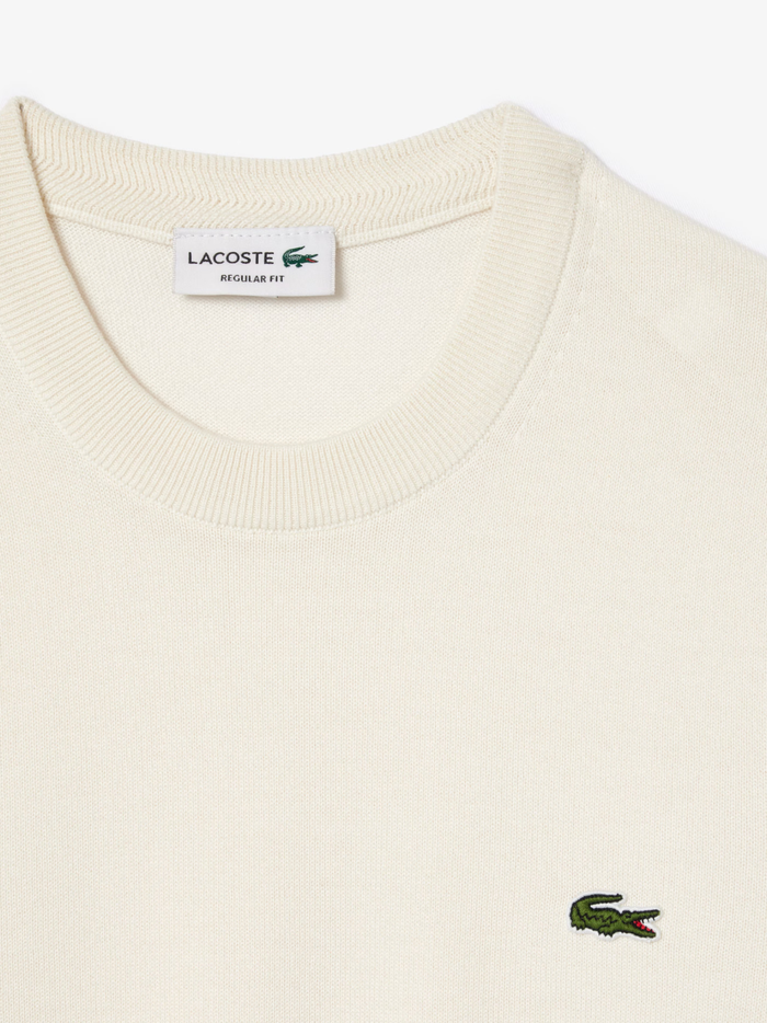 LACOSTE Monochrome Crew Neck Cotton Sweater White - MAISONDEFASHION.COM