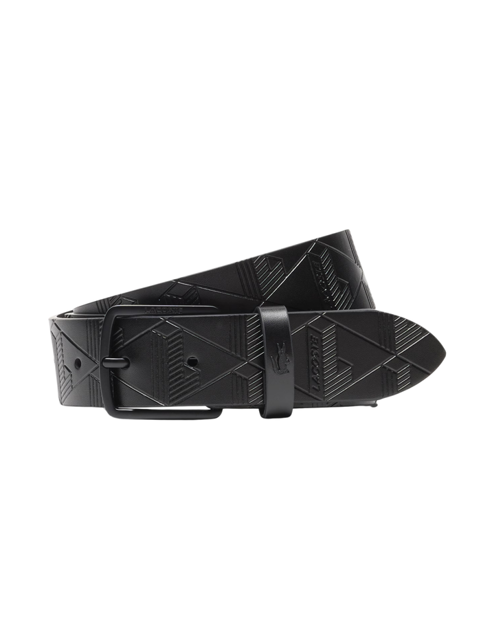 LACOSTE Monogram Leather Belt Black - MAISONDEFASHION.COM