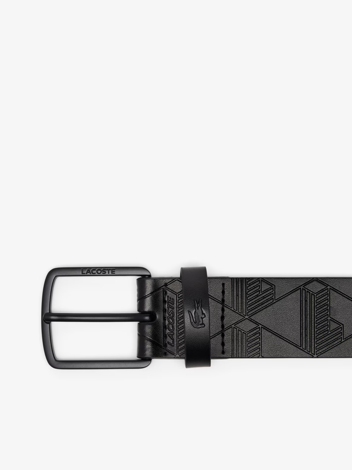 LACOSTE Monogram Leather Belt Black - MAISONDEFASHION.COM