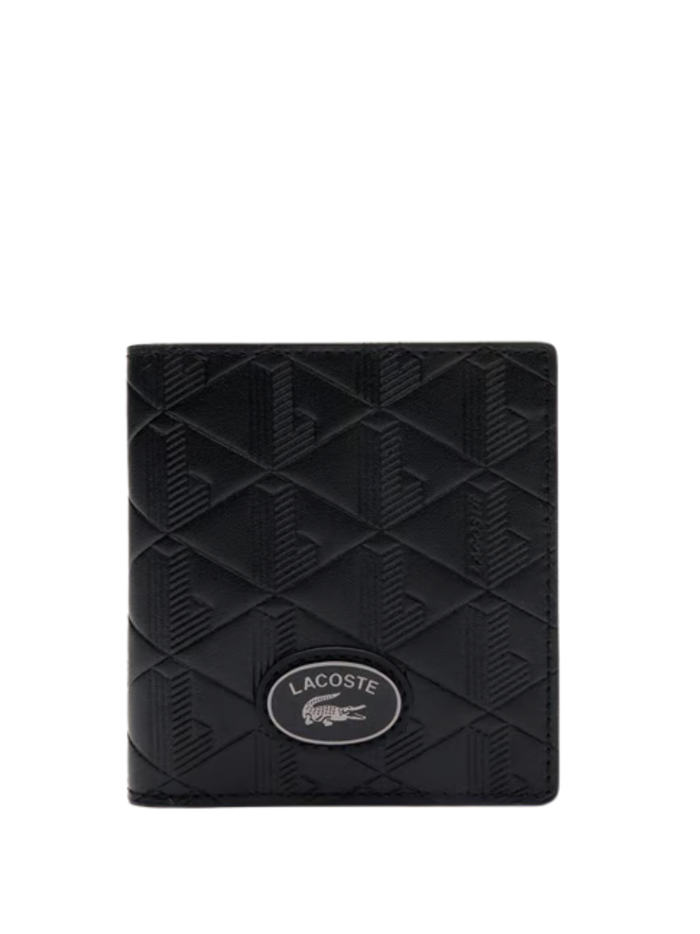 LACOSTE Monogram Leather Billfold Black - MAISONDEFASHION.COM