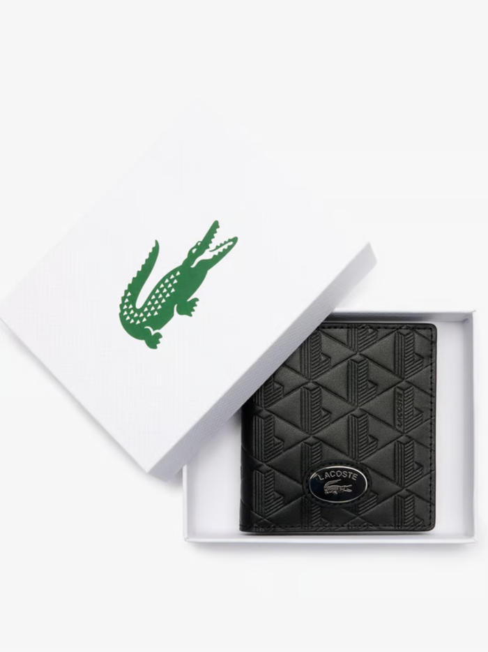 LACOSTE Monogram Leather Billfold Black - MAISONDEFASHION.COM