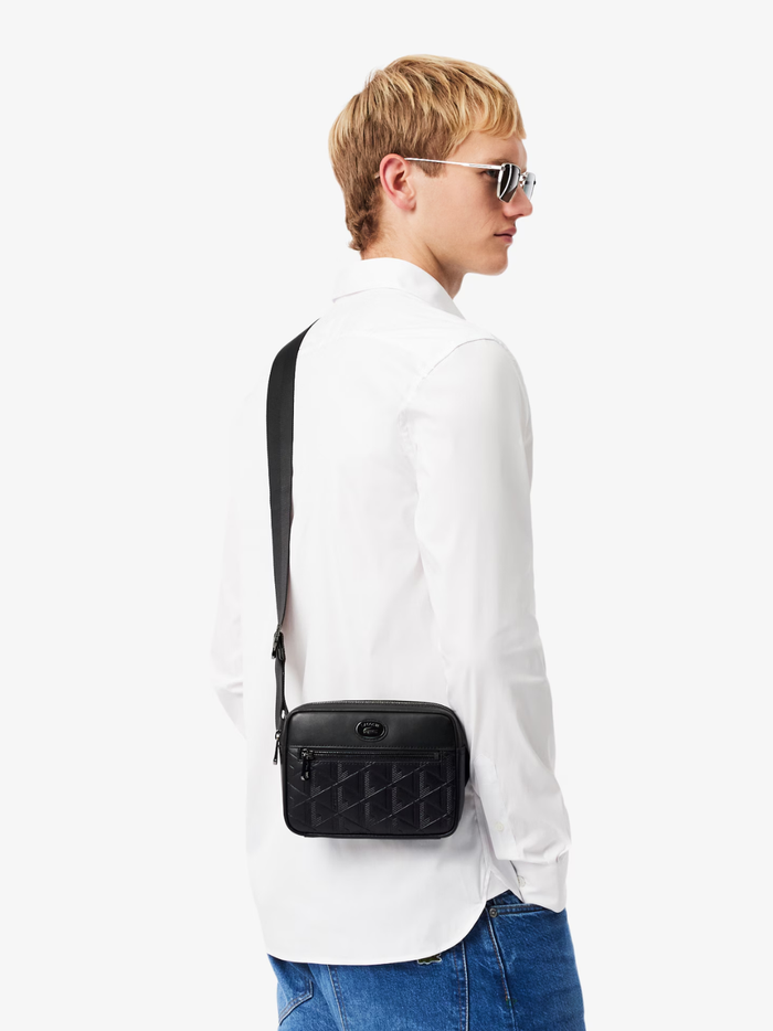 LACOSTE Monogram Reporter Bag Black - MAISONDEFASHION.COM