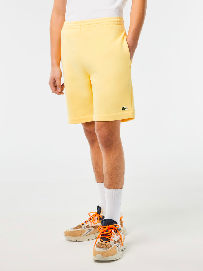 LACOSTE MEN Organic Brushed Cotton Fleece Jogger Shorts Yellow - MAISONDEFASHION.COM
