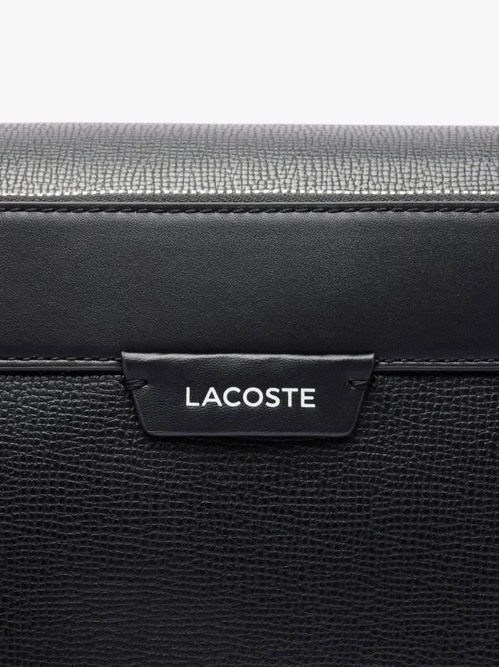 LACOSTE Ossian Flap Close Leather Satchel Black - MAISONDEFASHION.COM