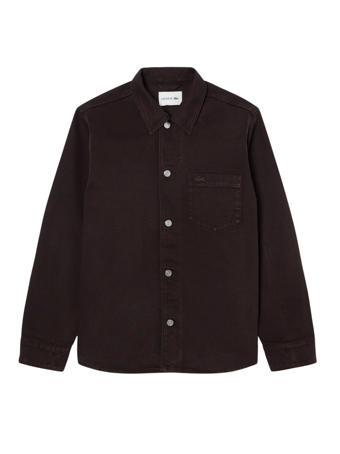 LACOSTE Oversized Denim Overshirt Brown - MAISONDEFASHION.COM