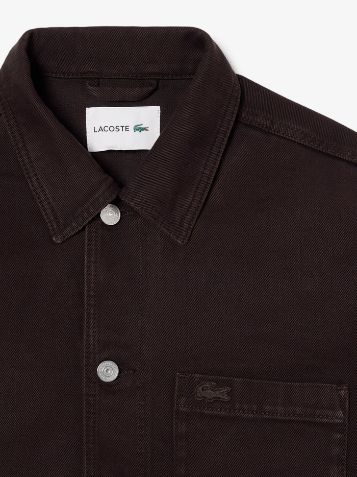 LACOSTE Oversized Denim Overshirt Brown - MAISONDEFASHION.COM