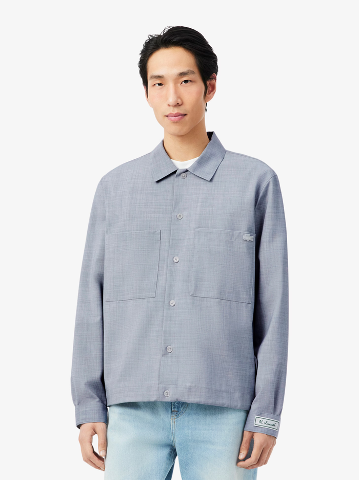 LACOSTE Oversized Wool Blend Overshirt Light Grey - MAISONDEFASHION.COM