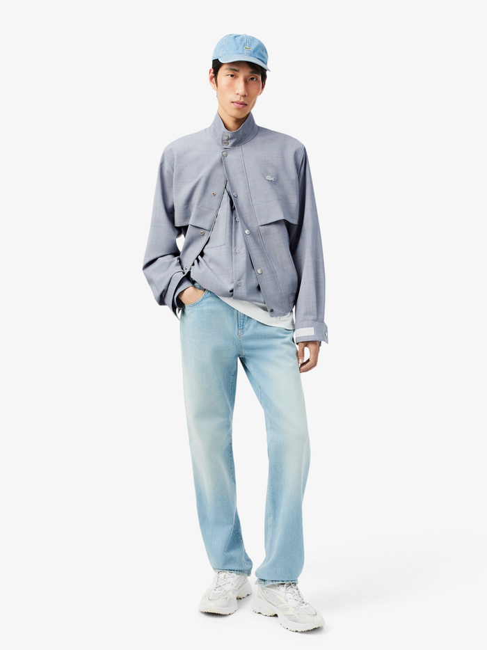 LACOSTE Oversized Wool Blend Overshirt Light Grey - MAISONDEFASHION.COM