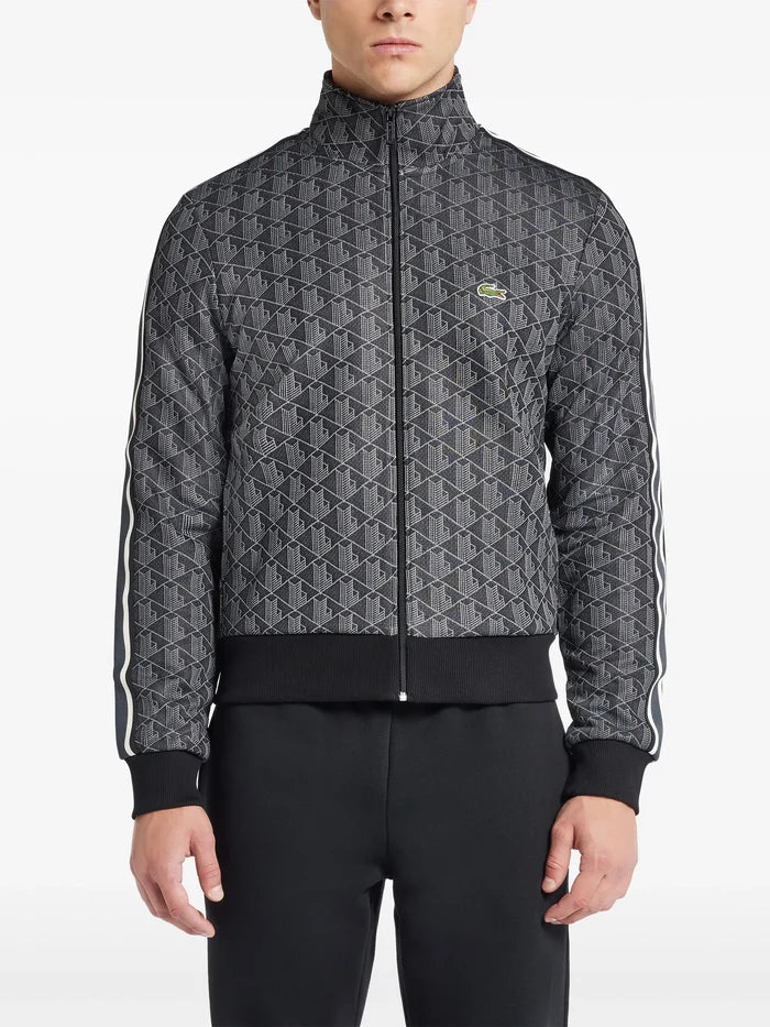 LACOSTE Paris Zip-Up Jacquard Track Jacket Black - MAISONDEFASHION.COM