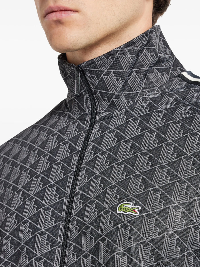 LACOSTE Paris Zip-Up Jacquard Track Jacket Black - MAISONDEFASHION.COM