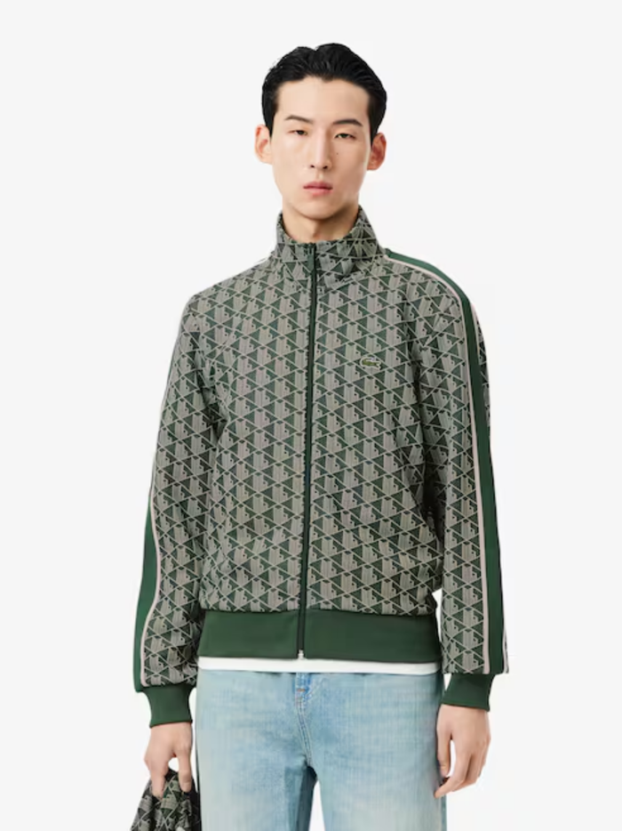 LACOSTE Paris Zip-Up Jacquard Track Jacket Green - MAISONDEFASHION.COM