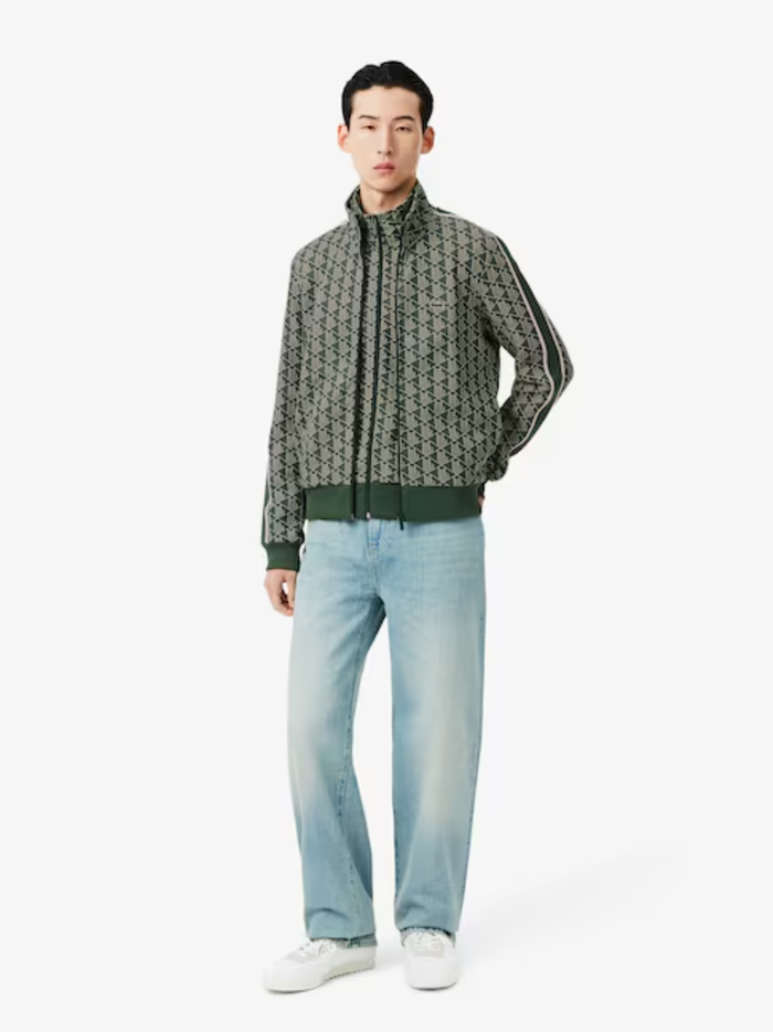 LACOSTE Paris Zip-Up Jacquard Track Jacket Green - MAISONDEFASHION.COM