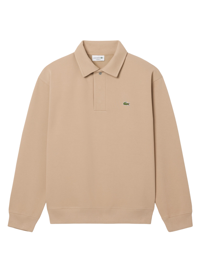 LACOSTE Polo Collar Piqué Sweatshirt Beige
