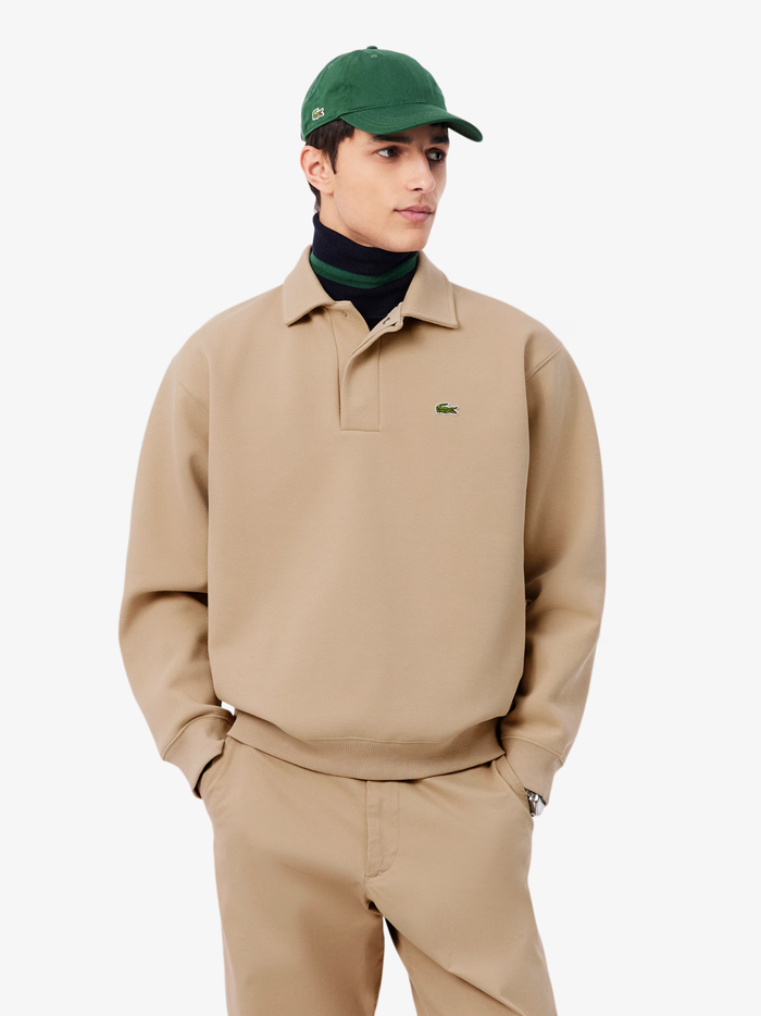 LACOSTE Polo Collar Piqué Sweatshirt Beige