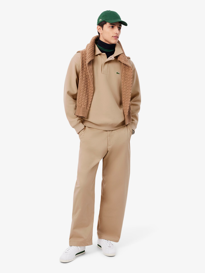 LACOSTE Polo Collar Piqué Sweatshirt Beige