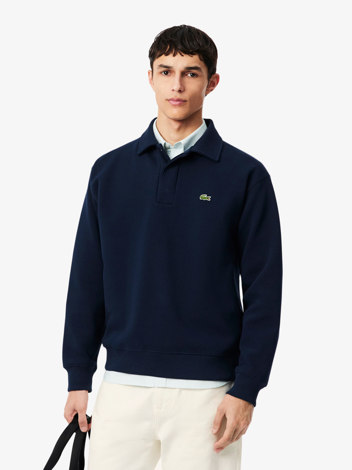 LACOSTE Polo Collar Piqué Sweatshirt Navy Blue