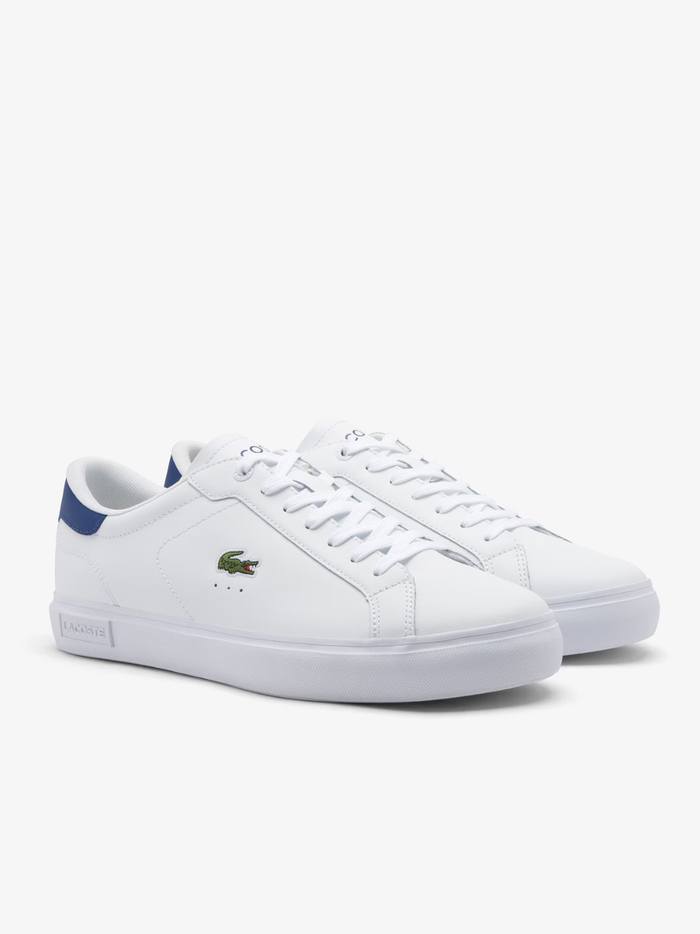 LACOSTE Powercourt Leather Sneakers White/Blue - MAISONDEFASHION.COM