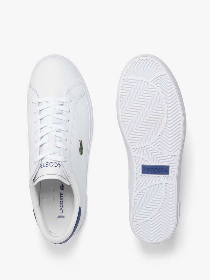 LACOSTE Powercourt Leather Sneakers White/Blue - MAISONDEFASHION.COM