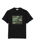 LACOSTE Printed Cotton T-Shirt Black - MAISONDEFASHION.COM