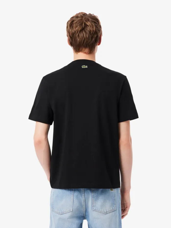 LACOSTE Printed Cotton T-Shirt Black - MAISONDEFASHION.COM