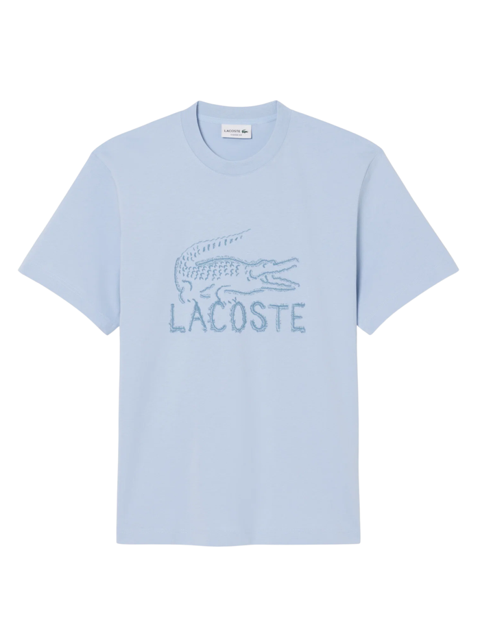 LACOSTE Printed Cotton T-shirt Light Blue - MAISONDEFASHION.COM