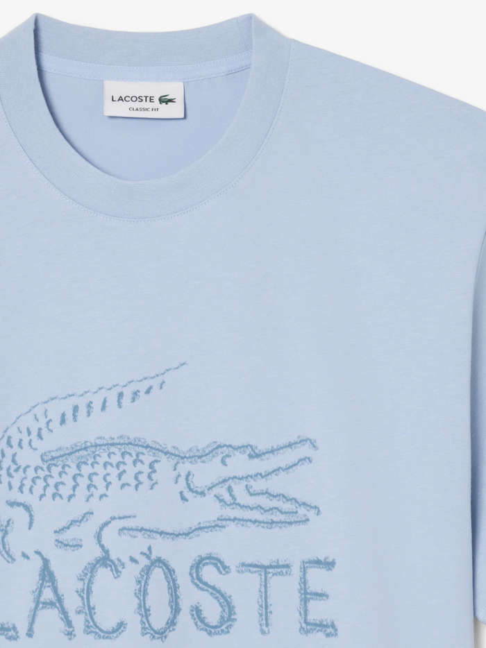 LACOSTE Printed Cotton T-shirt Light Blue - MAISONDEFASHION.COM