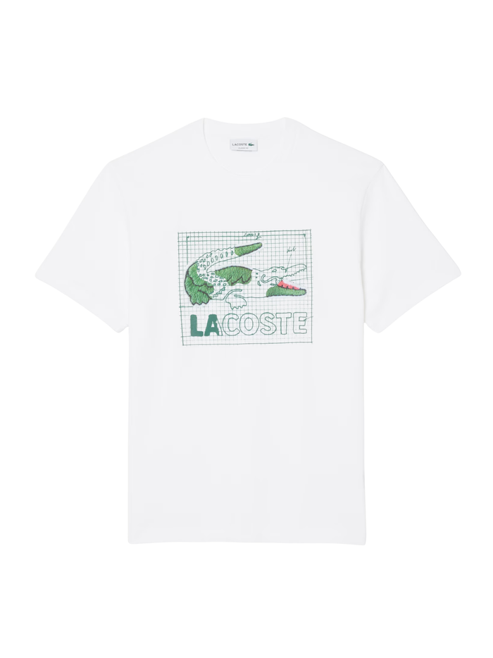 LACOSTE Printed Cotton T-shirt White - MAISONDEFASHION.COM