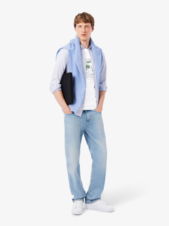 LACOSTE Printed Cotton T-shirt White - MAISONDEFASHION.COM