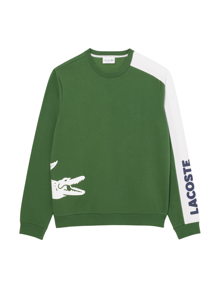 LACOSTE Printed Fleece Loungewear Sweatshirt Green - MAISONDEFASHION.COM