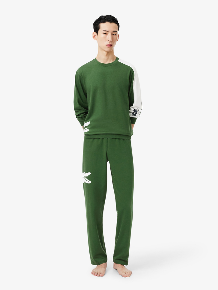 LACOSTE Printed Fleece Loungewear Sweatshirt Green - MAISONDEFASHION.COM