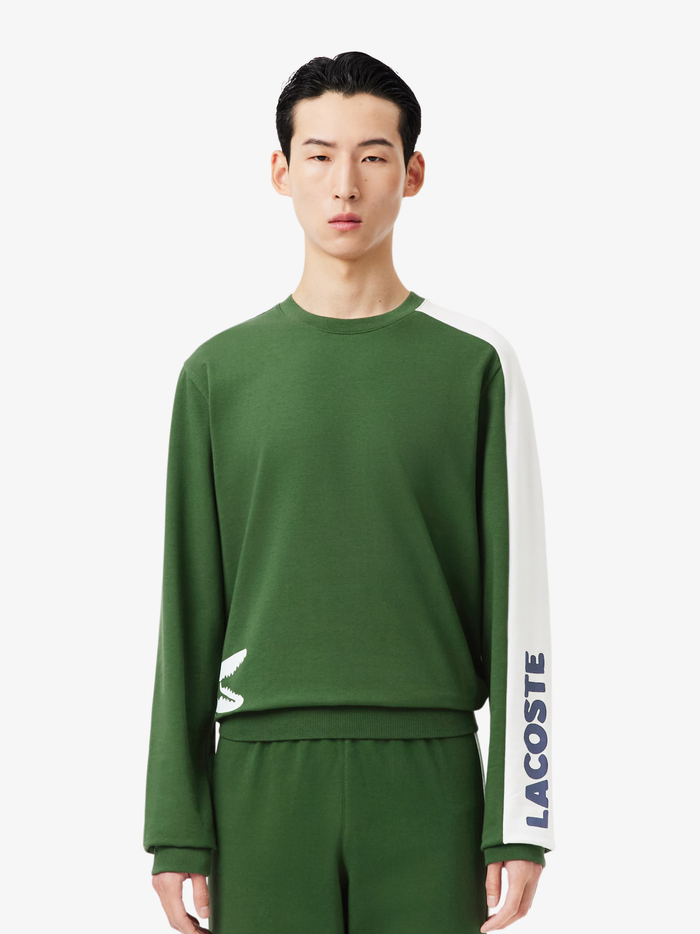 LACOSTE Printed Fleece Loungewear Sweatshirt Green - MAISONDEFASHION.COM