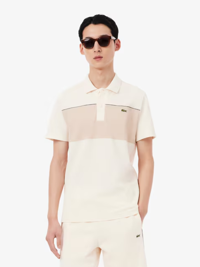 LACOSTE Regular Fit Colour-Block Piqué Polo Shirt Beige - MAISONDEFASHION.COM