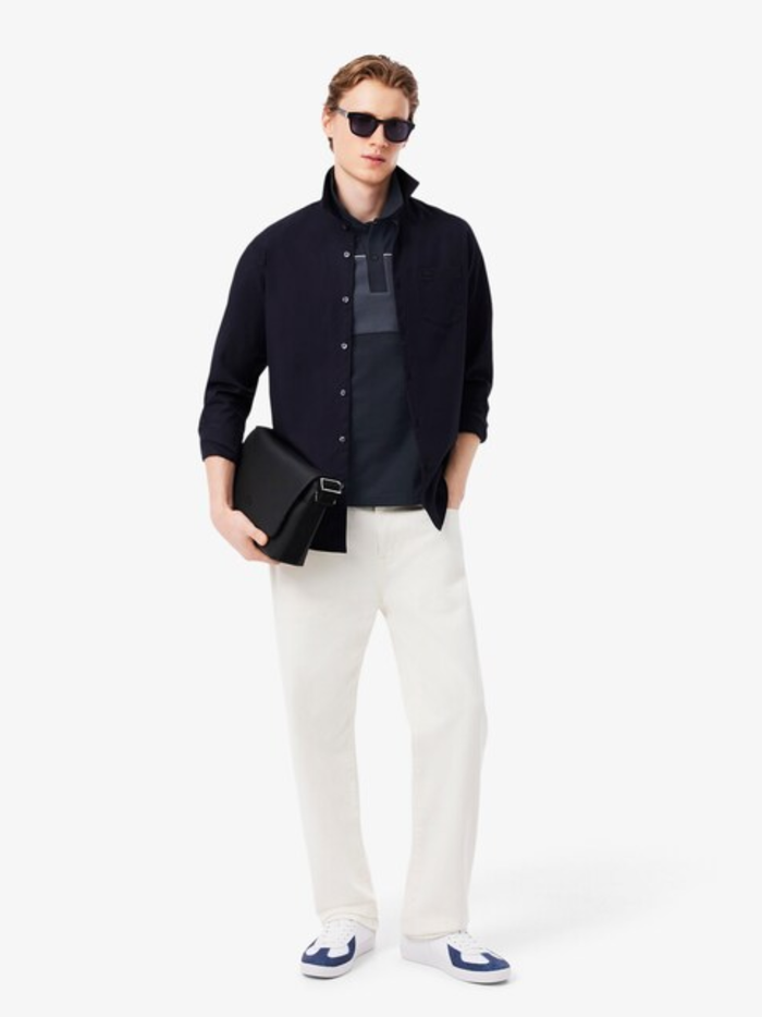 LACOSTE Regular Fit Colour-Block Piqué Polo Shirt Black - MAISONDEFASHION.COM