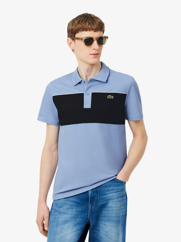 LACOSTE Regular Fit Colour-Block Piqué Polo Shirt Blue - MAISONDEFASHION.COM