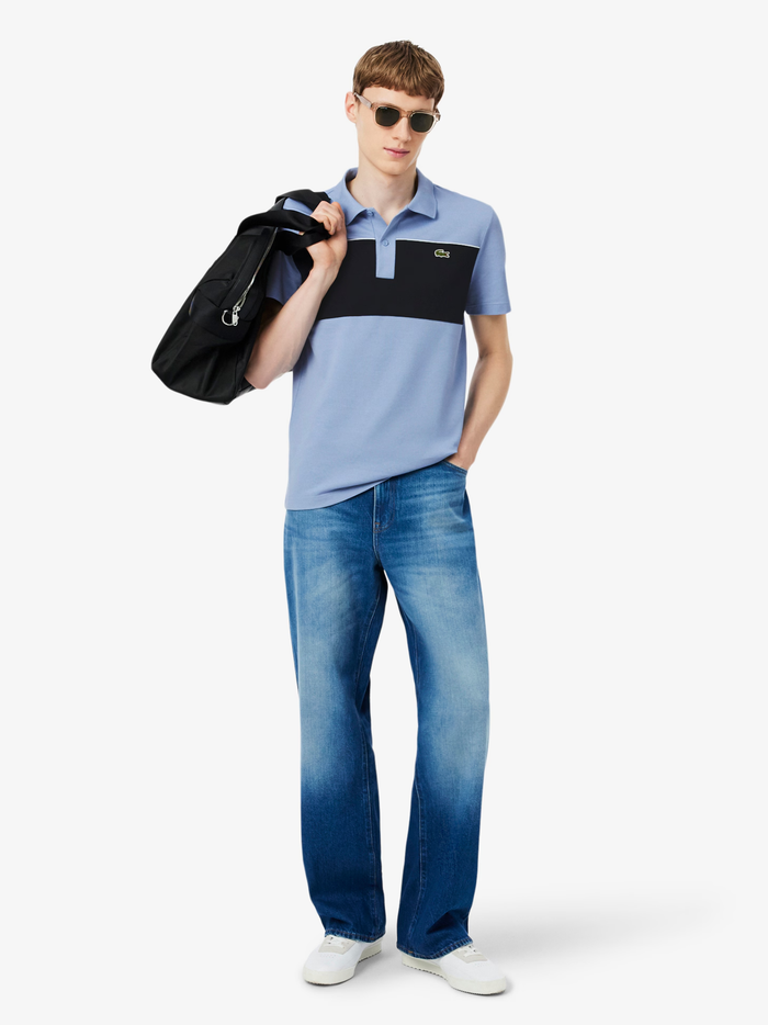LACOSTE Regular Fit Colour-Block Piqué Polo Shirt Blue - MAISONDEFASHION.COM