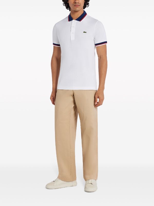 LACOSTE Regular-fit Contrast Collar Polo Shirt White - MAISONDEFASHION.COM