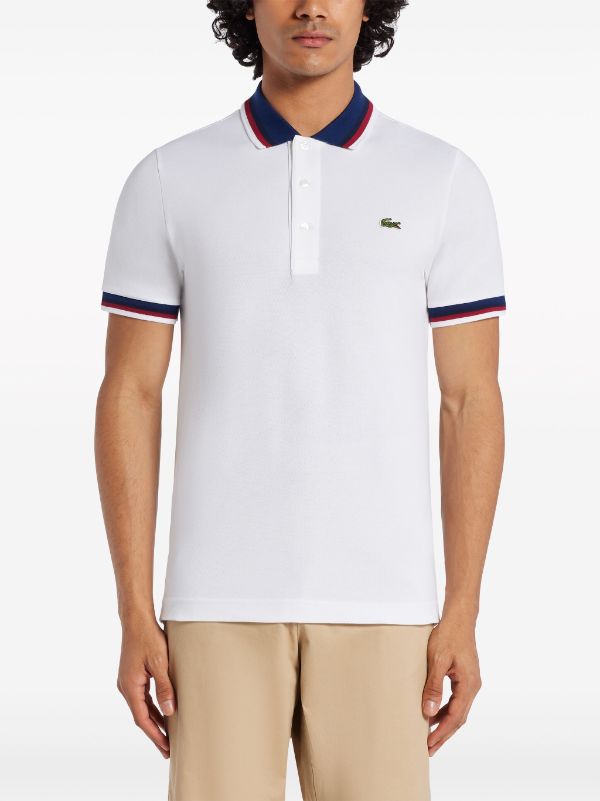 LACOSTE Regular-fit Contrast Collar Polo Shirt White - MAISONDEFASHION.COM
