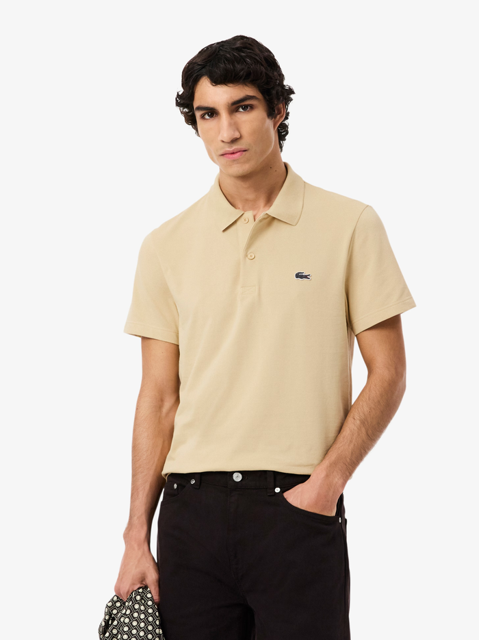 LACOSTE Regular Fit Cotton Blend Polo Shirt Beige - MAISONDEFASHION.COM