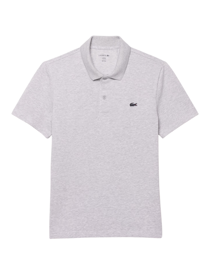LACOSTE Regular Fit Cotton Blend Polo Shirt in Grey - Front view showcasing classic polo collar and iconic crocodile logo