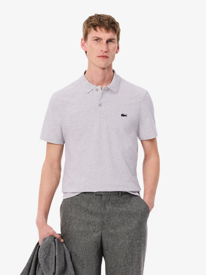 LACOSTE Grey Cotton Blend Polo - Back view displaying regular fit silhouette and premium cotton blend fabric