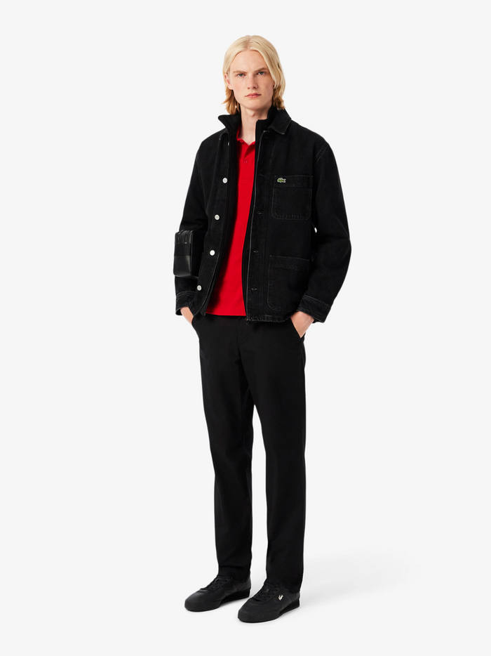 LACOSTE regular fit cotton blend polo shirt in red - back view showcasing the shirt's clean design and fit