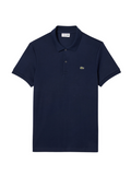 LACOSTE Regular Fit Cotton Pima Polo Shirt in midnight blue - front view showing classic polo collar and regular fit silhouette
