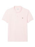 LACOSTE Regular Fit Cotton Pima Polo Shirt in Pale Pink - Front view showing classic polo design with signature crocodile logo