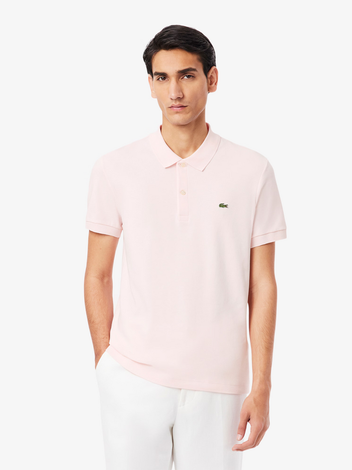 LACOSTE Pale Pink Polo Shirt - Back view displaying clean design and regular fit silhouette in premium cotton Pima