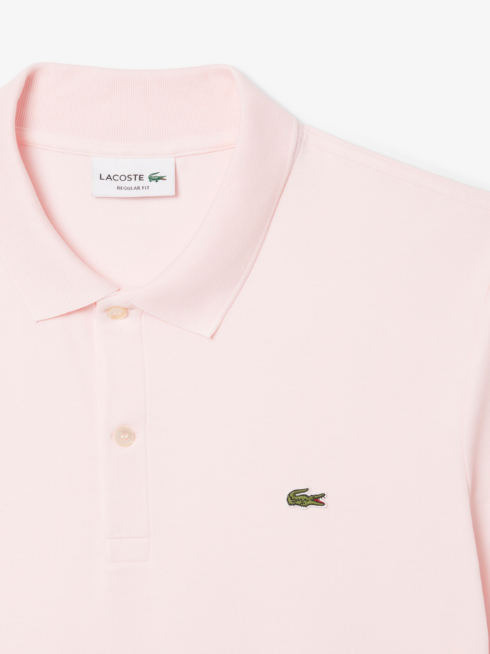LACOSTE Regular Fit Polo Shirt Pale Pink - Full product layout view showing overall design and premium cotton Pima construction