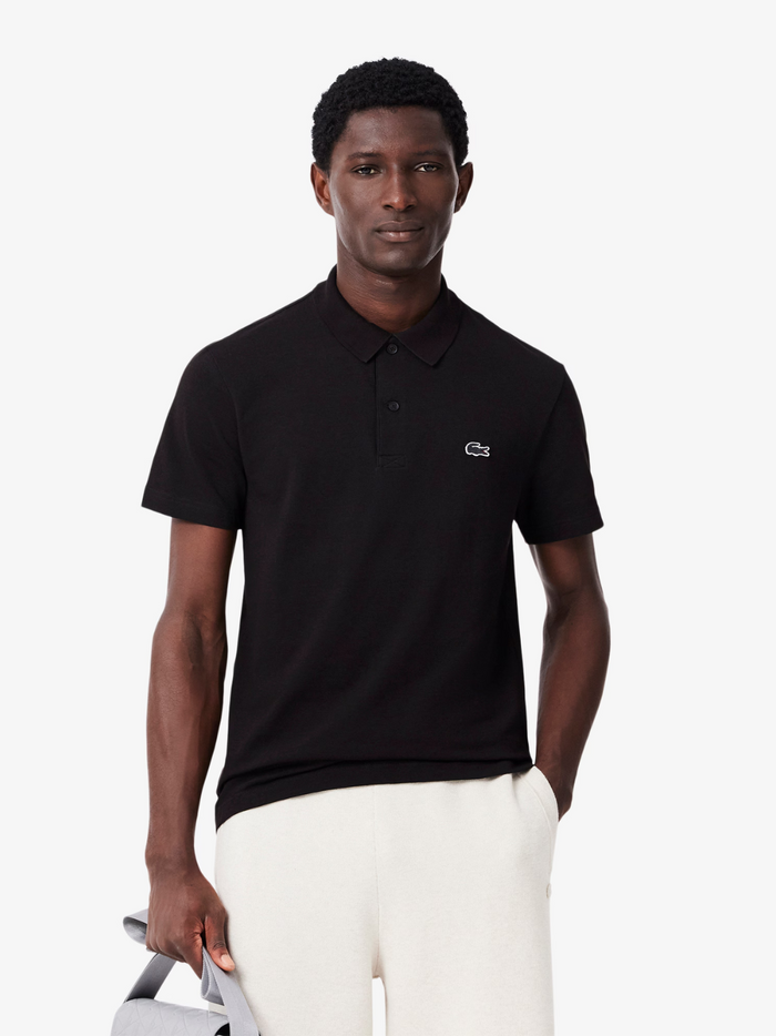 LACOSTE Black Polo Shirt - Back view displaying clean design and regular fit silhouette in cotton polyester blend