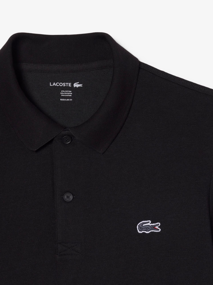 LACOSTE Regular Fit Polo Shirt Black - Full product layout view showing overall design and cotton polyester blend construction